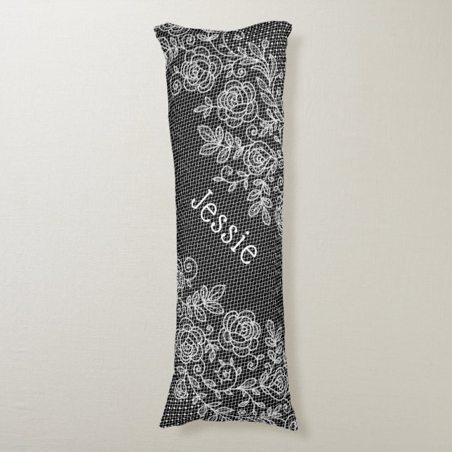 Unique Transparent Faux Floral Lace Personalized Body Pillow (Front Vertical)