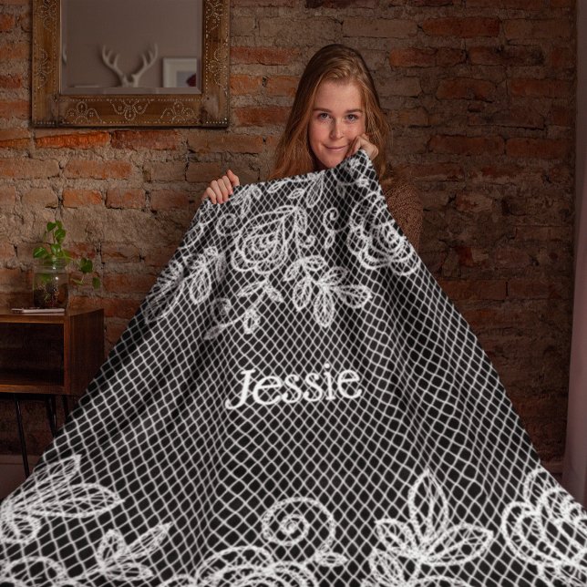 Unique Transparent Faux Floral Lace Personalized Fleece Blanket (Creator Uploaded)