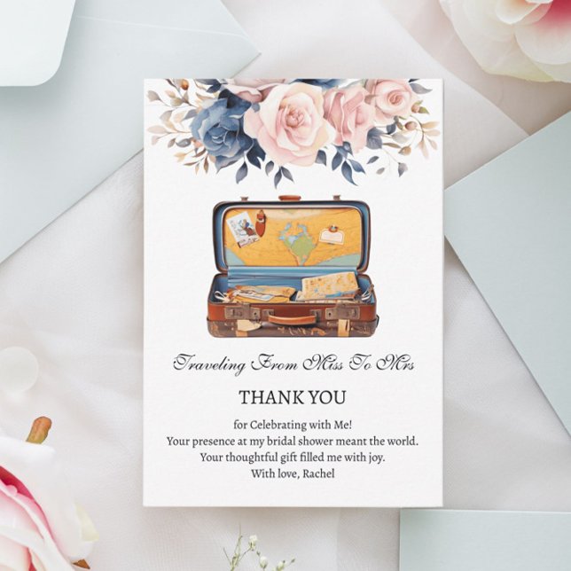 Unique Travelling From Miss To Mrs Bridal Shower  Thank You Card (Creator Uploaded)