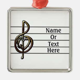 Unique Treble Clef Music Staff Personalizable Metal Ornament