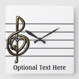 Unique Treble Clef Music Staff Personalizable Square Wall Clock