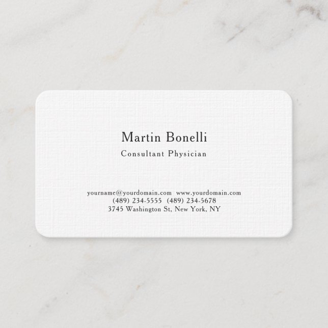 Unique Trend Minimalist Consultant Physician Linen Business Card (Front)
