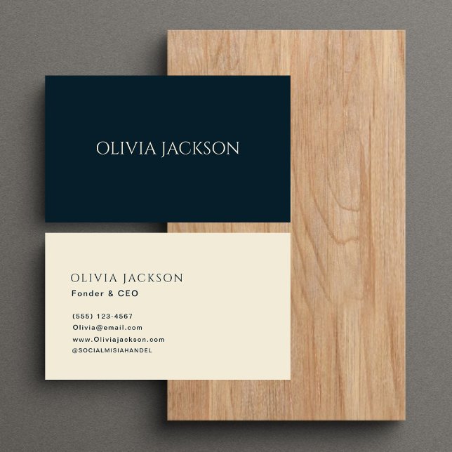 Unique Trendy Navy Blue Clean Typography Script Business Card (Creator Uploaded)
