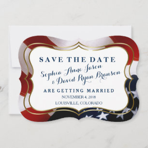 Unique, trendy USA flag Wedding Save The Date
