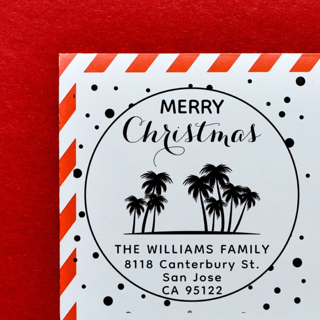 Unique Tropical Christmas Return Address  Self-inking Stamp (Tropical Palm Trees Merry Christmas Holiday Return Address Self-inking Stamp)