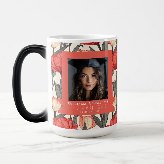 Unique Tulip Flower Gift For Her Grad Magic Mug (Left)