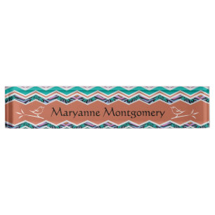Unique Turquoise and Brown Birds Zigzag Pattern Nameplate