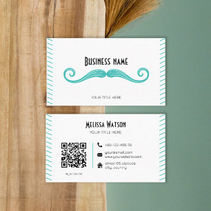 Unique turquoise black QR code moustache Business Card