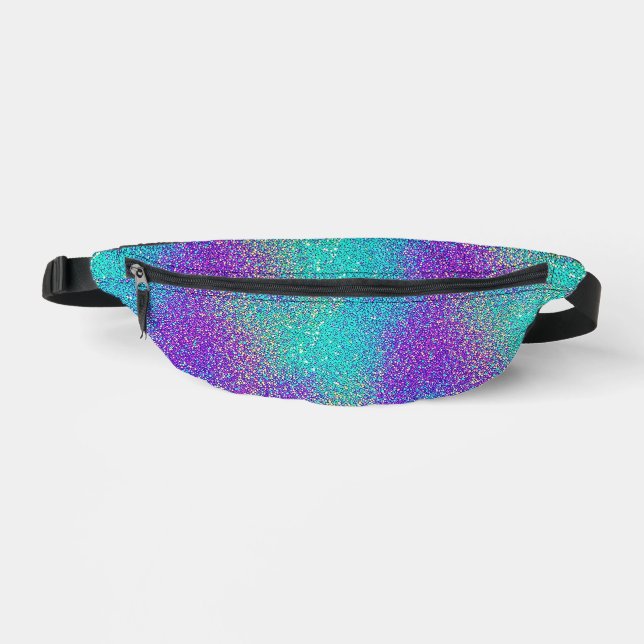 Unique Turquoise To Purple Gradient Glitter  Fanny Pack (Front)