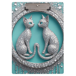 Unique Twin Crystal Cat Ornament Jewellery Sculptu Clipboard