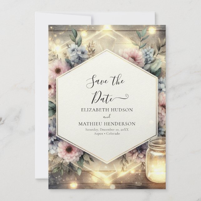 Unique Typography Mason Jar Wedding Save The Date (Front)