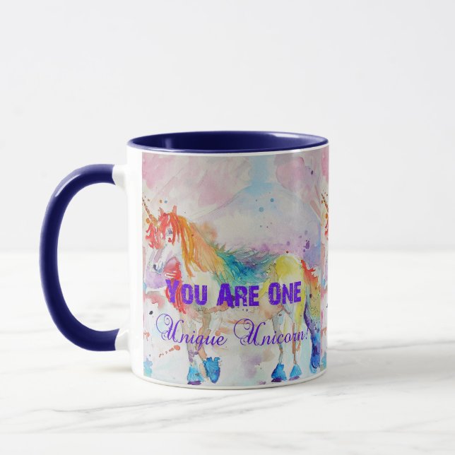 Unique Unicorn Rainbow Watercolor Art Mug (Left)