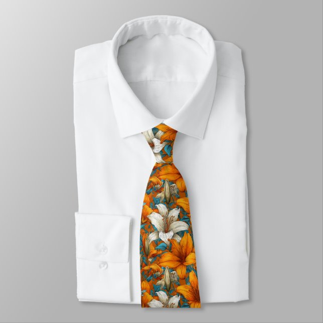 Unique Valentine Gifts For Husband Lilies Flower Tie (Tied)