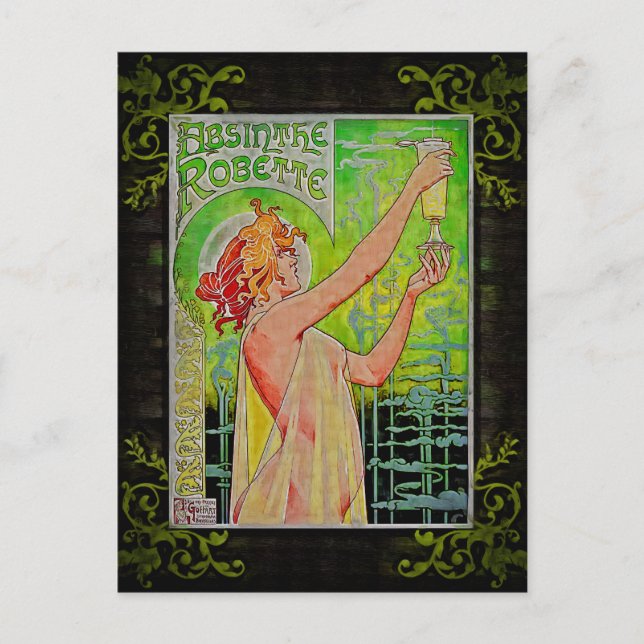 Unique Vintage Absinthe Green Fairy Postcard (Front)