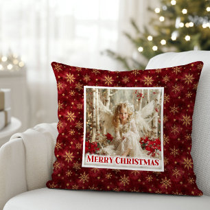 Unique Vintage Angel Red Gold Holiday Christmas  Throw Pillow