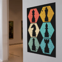 Unique Vintage Chess Pieces Sunset Poster
