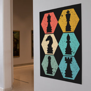 Unique Vintage Chess Pieces Sunset Poster