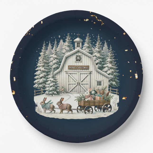 Unique vintage Christmas Scenery Paper Plate (Front)