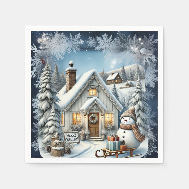 Unique vintage Christmas Scenery Paper Plates Napkin (Front)