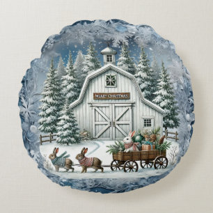 Unique vintage Christmas Scenery Paper Plates Round Pillow
