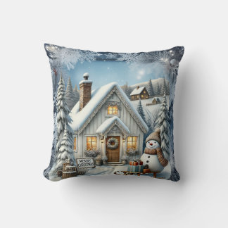 Unique vintage Christmas Scenery Paper Plates Throw Pillow