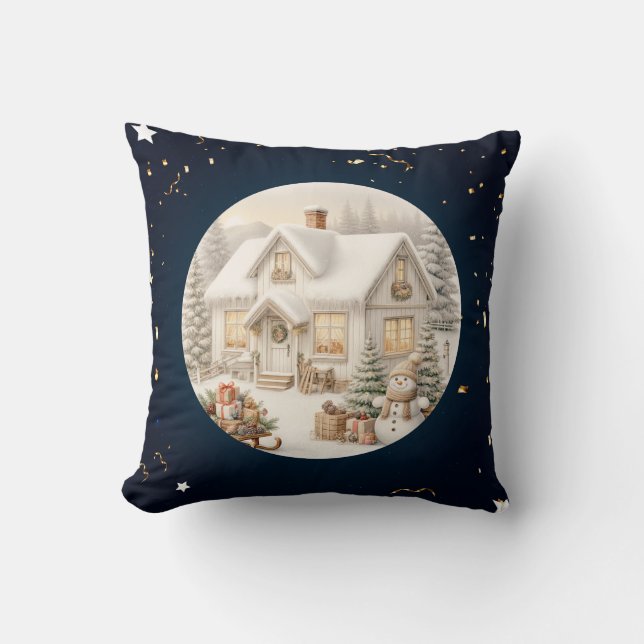 Unique vintage Christmas Scenery Throw Pillow (Front)