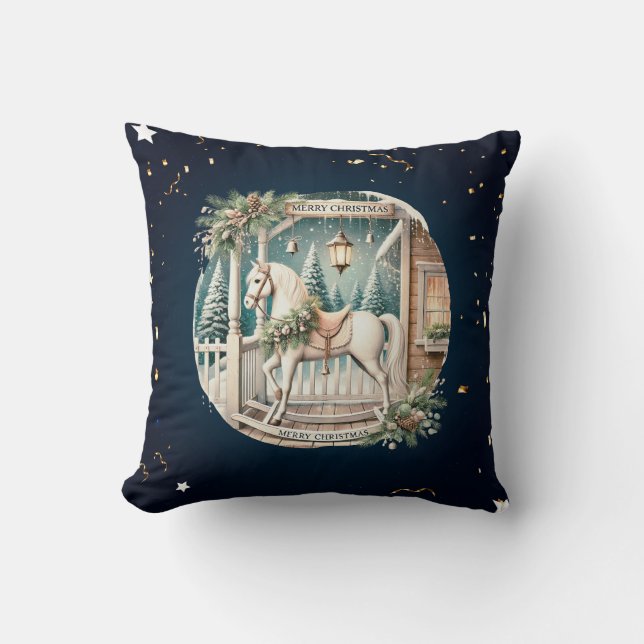 Unique vintage Christmas Scenery Throw Pillow (Front)