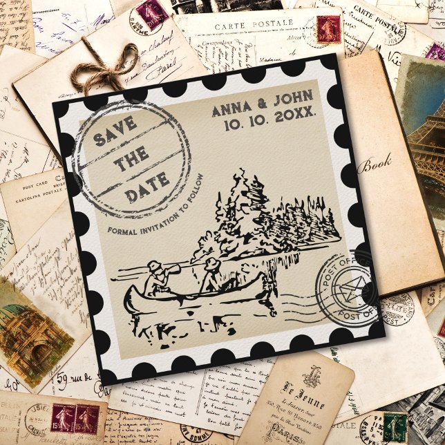 Unique Vintage Postage Stamp Save the Date Invitation (postage stamp save the date)