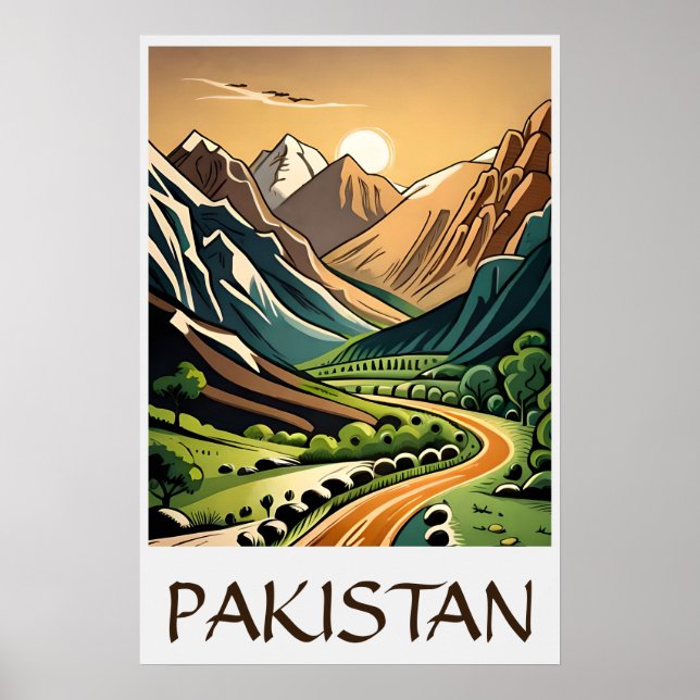Unique Vintage Style Illustration Pakistan Poster (Front)