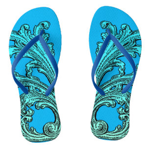 Unique Vintage Swirl Ombre Blue Design Flip Flops