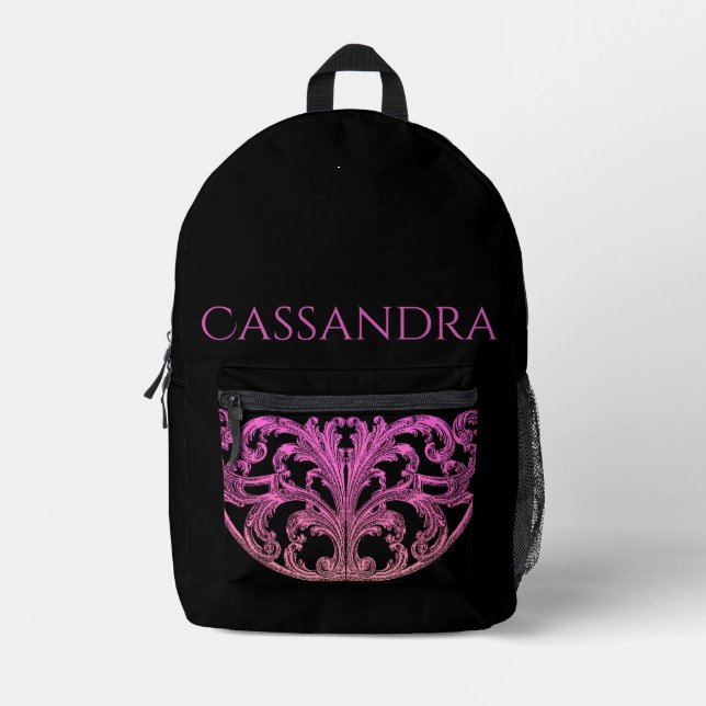 Unique Vintage Swirl Ombre Red Personalized  Printed Backpack (Front)
