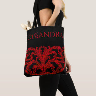 Unique Vintage Swirl Ombre Red Personalized Tote Bag