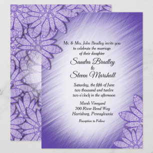 Unique Violet Hue Floral Accent Wedding Invitation