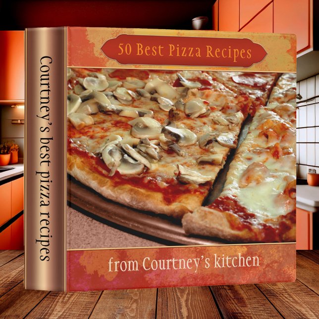 Unique Watercolor Photo or Pizza Recipe Binder (Recipe binder with your photo on a watercolor and rose gold artistic design and optional label )