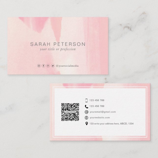 Unique watercolor QR code social media personal Business Card (Front/Back)
