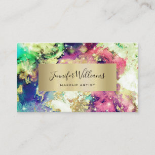 Unique Watercolor Sparkly Gold Foil Beauty Salon B Business Card