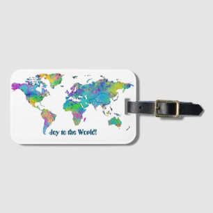 Unique Watercolor Splashes World Map Luggage Tag