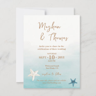 Unique Watercolor Starfish Beach Theme Wedding  Card