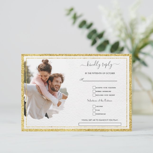 Unique Watercolor Torn Paper Photo Wedding  RSVP Card (Standing Front)
