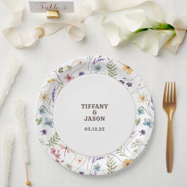 Unique Watercolor Wildflower Wedding  Paper Plate (Wedding)
