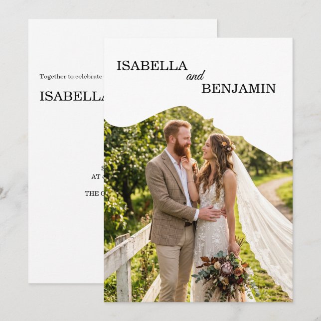 Unique Wavy Border Photo Wedding  Invitation (Front/Back)