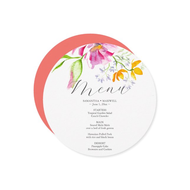 Unique Wedding Menu Card Designs Floral (Front/Back In Situ)