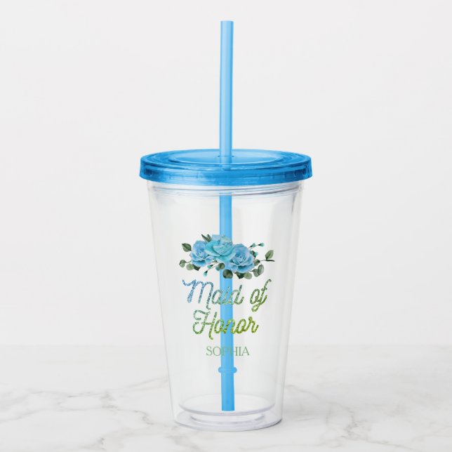 Unique Wedding Rustic Blue Roses Maid of Honour  Acrylic Tumbler (Front)