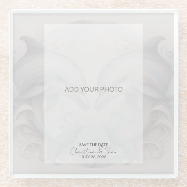 Unique Wedding Save the Date Add Photo Glass Coaster (Front)