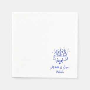 Unique Whimsical Blue Hand Drawn French Bow Photo Napkin