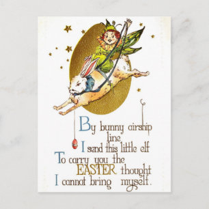 Unique Whimsical Fairy Riding an Easter Bunny Card