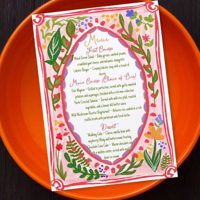 Unique Whimsical Floral Bow Doodle Hand Drawn  Menu (Unique Whimsical Floral Bow Doodle Hand Drawn Menu)