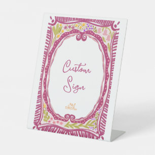 Unique Whimsical Floral Bow Doodle Hand Drawn Pedestal Sign