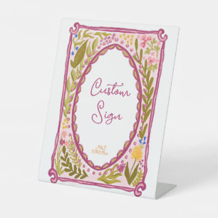 Unique Whimsical Floral Bow Doodle Hand Drawn Pedestal Sign
