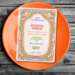 Unique Whimsical Floral Doodle Hand Painted  Invitation